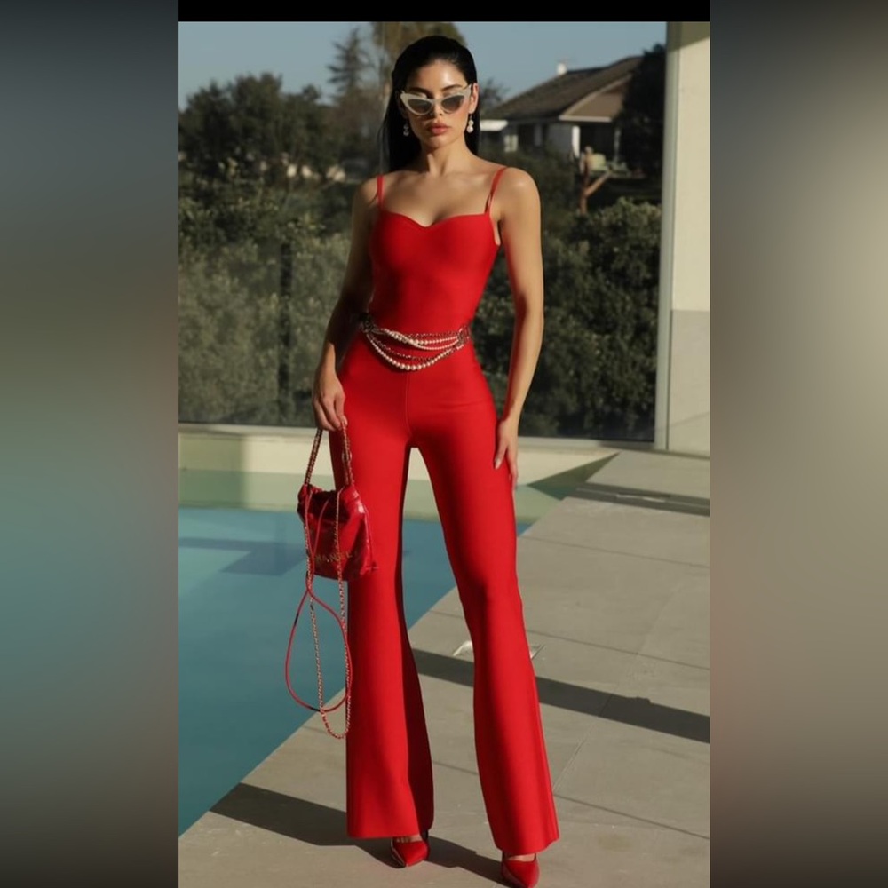 Posh Mia, red jumpsuit, size small